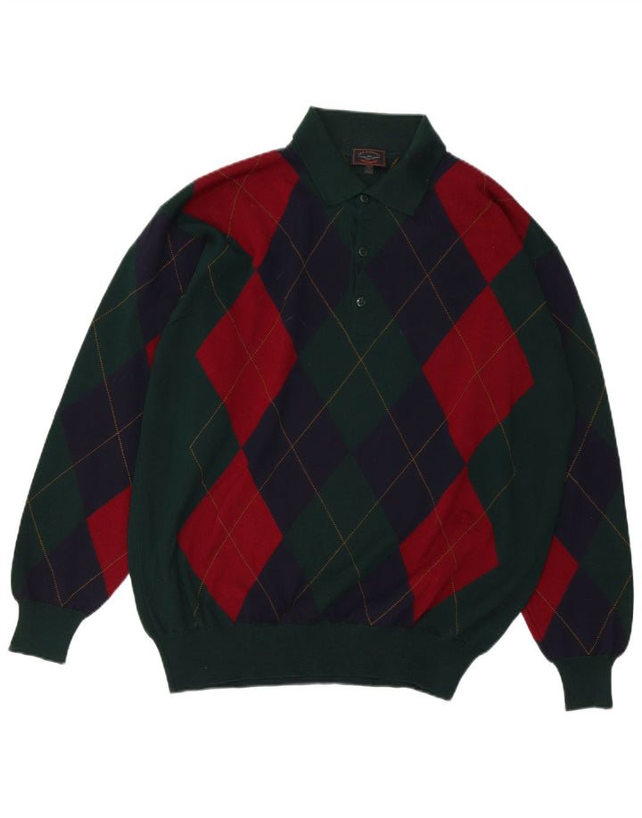 Męski sweter polo Sky & Eagle, duży, zielony Argyle/diament