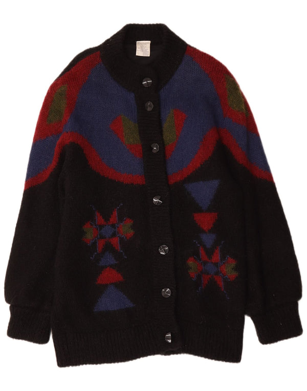Sweter damski w stylu vintage o długim kroju, UK 14/16, duży, czarny, geometryczny