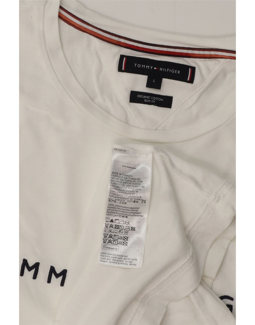 TOMMY HILFIGER Męski T-shirt z grafiką o dopasowanym kroju, duży, biały, bawełniany