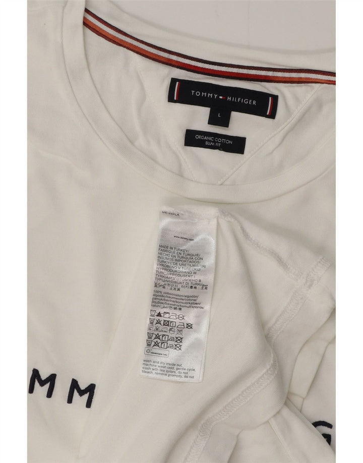 TOMMY HILFIGER Męski T-shirt z grafiką o dopasowanym kroju, duży, biały, bawełniany