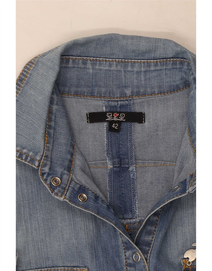 Vintage damska koszula dżinsowa z krótkim rękawem IT 42 Medium Blue