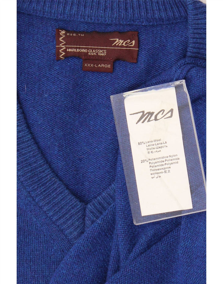 Marlboro Classics Męski sweter z dekoltem w kształcie litery V, 3XL, niebieska wełna