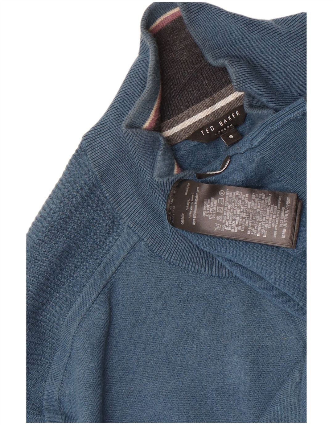 Męski sweter Ted Baker z zamkiem błyskawicznym, rozmiar 6 2XL, niebieska wiskoza