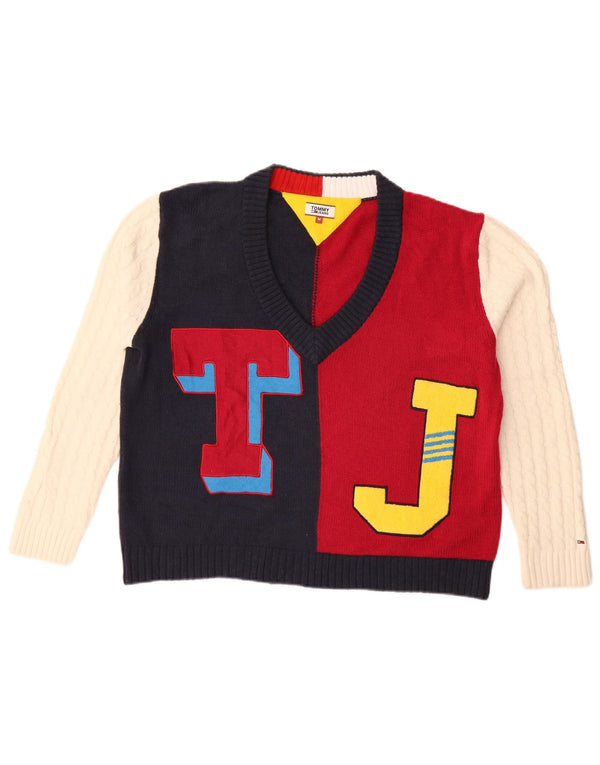 Sweter damski Tommy Hilfiger z graficznym dekoltem w kształcie litery V, UK 14, średni wielokolorowy