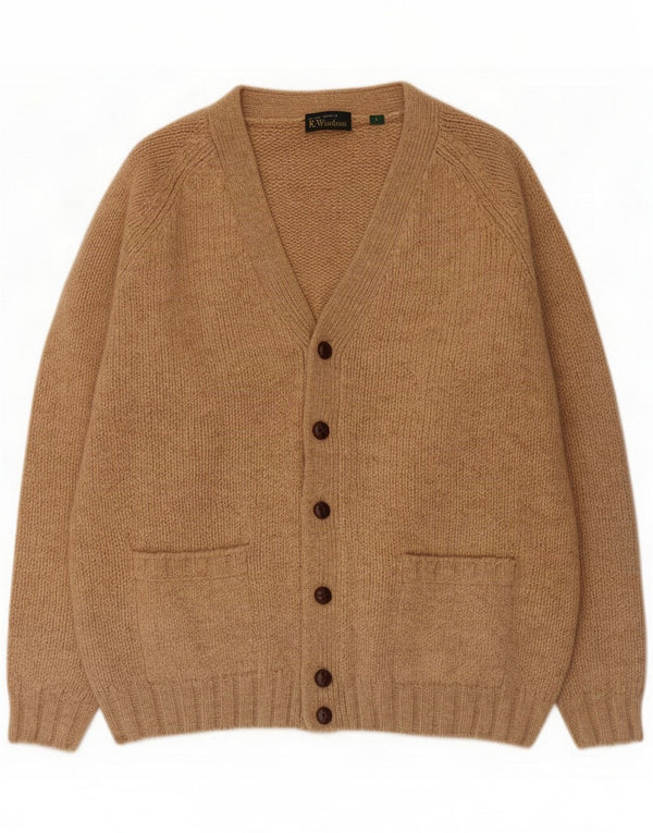 Męski luźny sweter w stylu vintage, duży, beżowy, wełniany