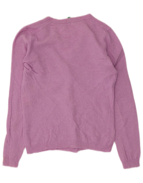 Damski sweter rozpinany Benetton, UK 10, mały, różowy, z dziewiczej wełny