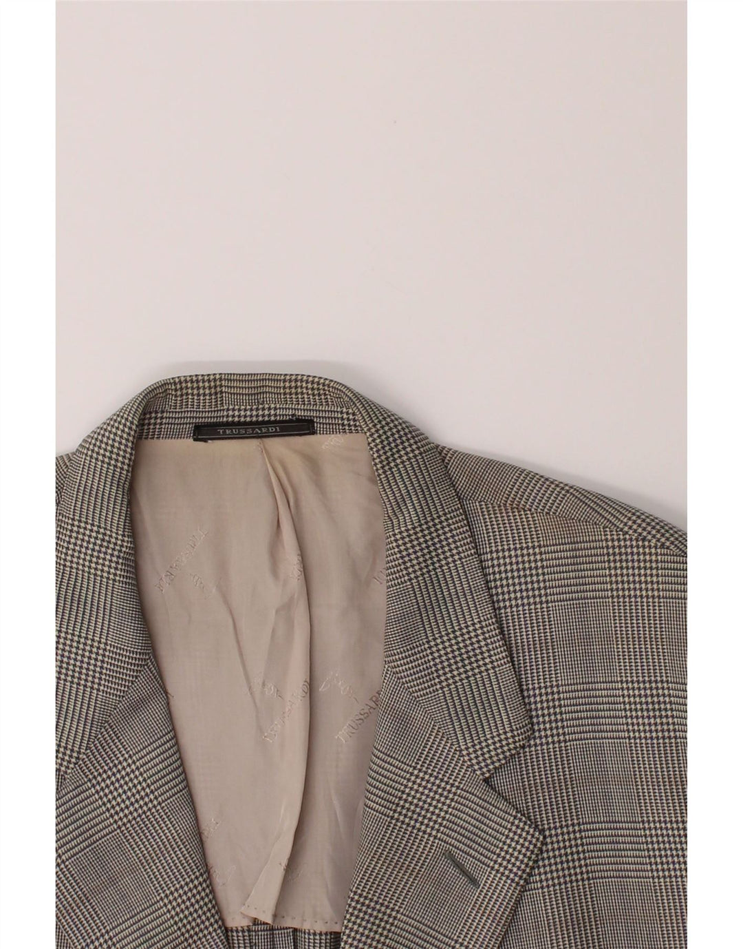 TRUSSARDI Mens 2 Button Blazer Jacket UK 40 Large Grey Houndstooth Vintage Trussardi and Second-Hand Trussardi from Messina Hembry 