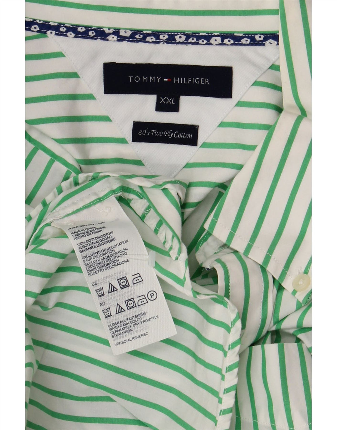 Koszula męska TOMMY HILFIGER 2XL, bawełniana, zielona w prążki