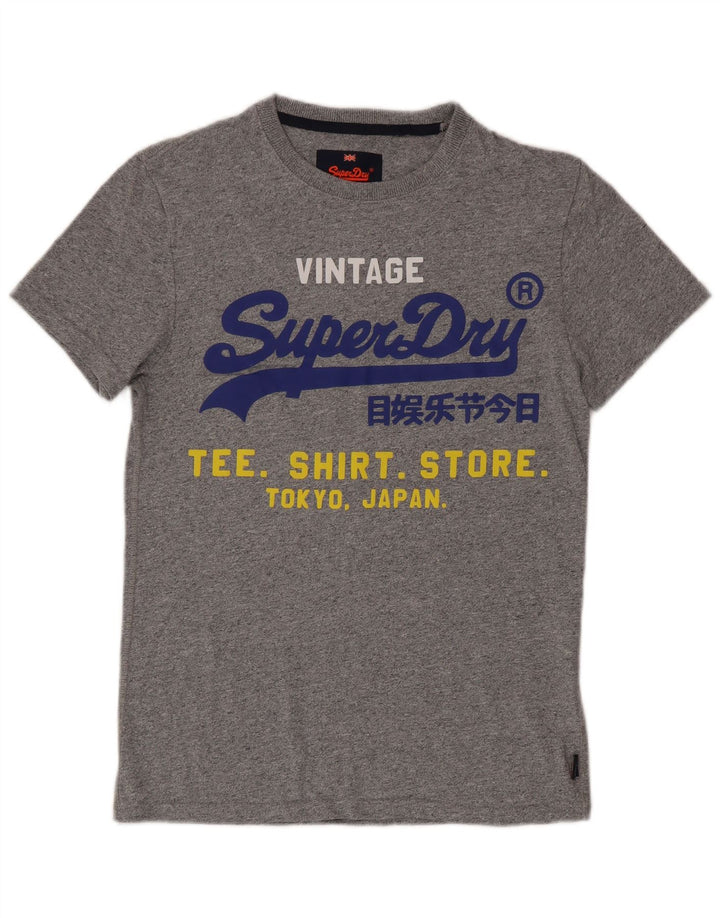 Męski T-shirt z grafiką Superdry, mały, szary, bawełniany w cętki