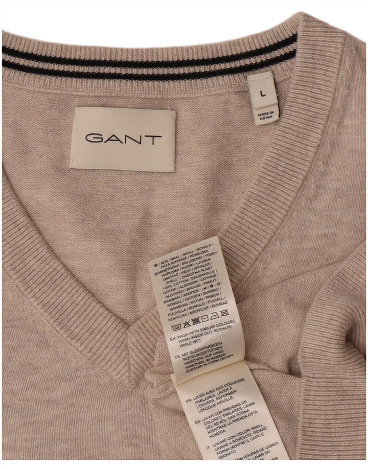 Damski sweter Gant z dekoltem w kształcie litery V, duży, szary, bawełniany