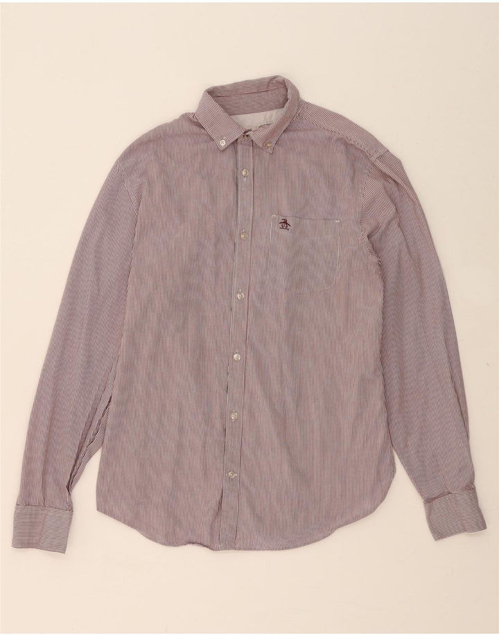 PENGUIN Mens Shirt Medium Purple Pinstripe Cotton Vintage Penguin and Second-Hand Penguin from Messina Hembry 