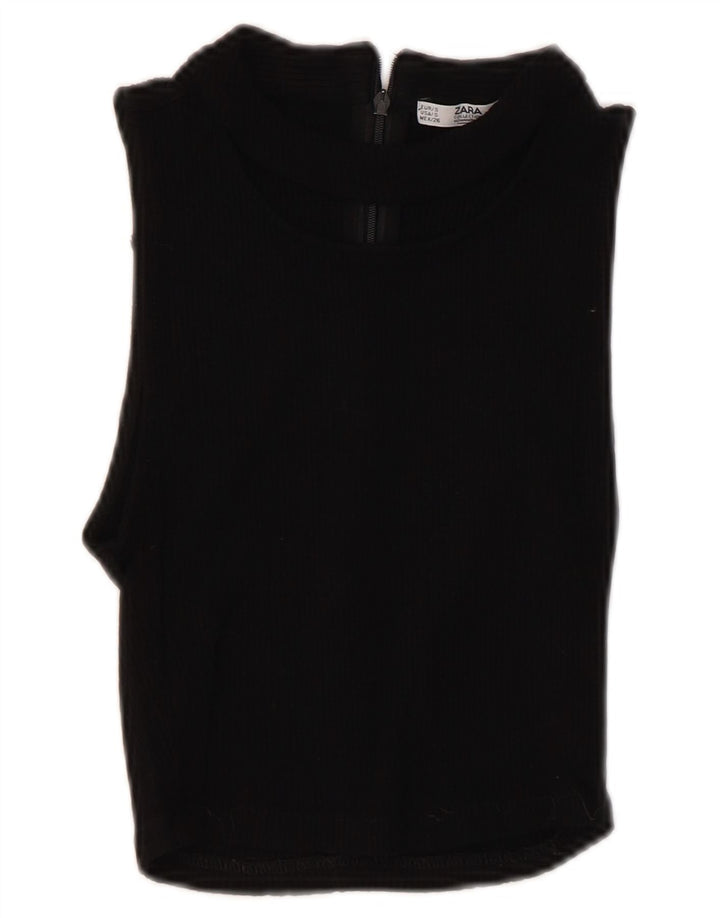 Damski krótki top bez rękawów Zara UK 8 Small, czarna wiskoza