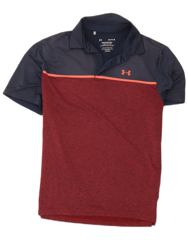 Męska koszulka polo Under Armour, duża, bordowa, poliestrowa z blokami kolorów