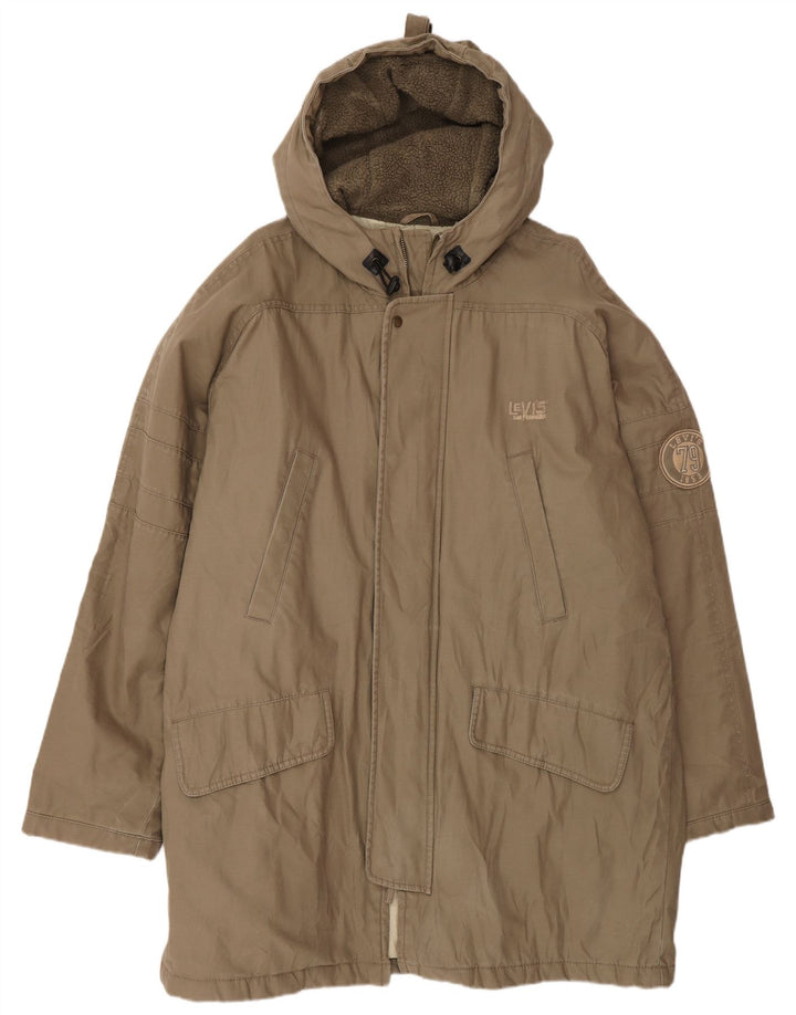 Męska kurtka parka z kapturem Levi's UK 40, duża, beżowa, bawełniana