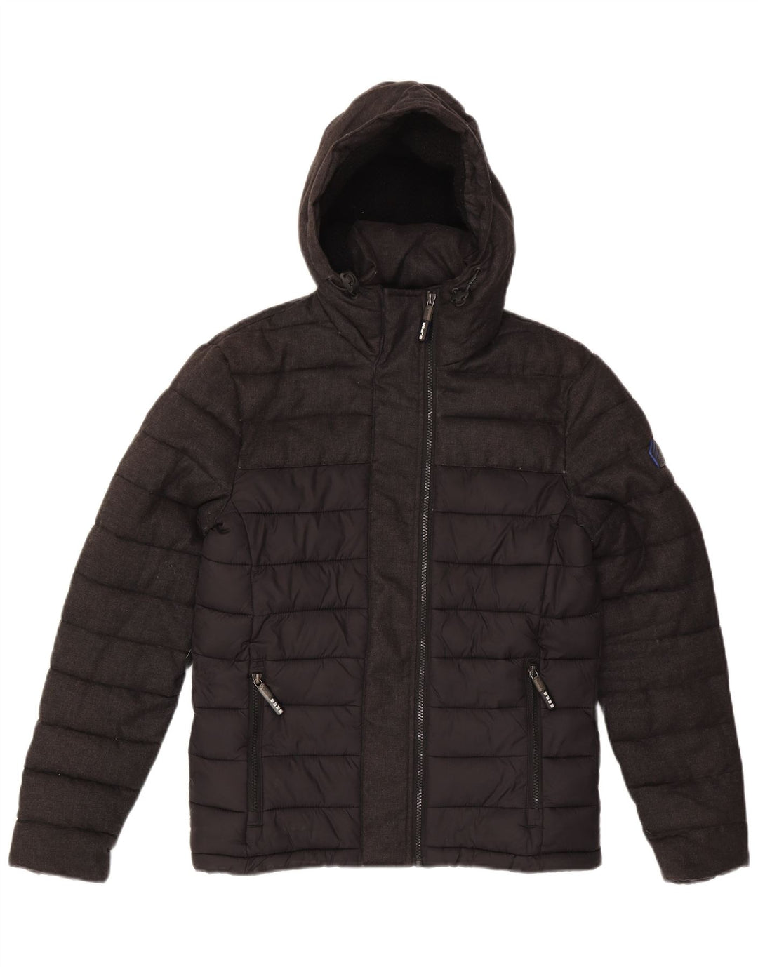 Męska ocieplana kurtka z kapturem Superdry UK 36, mała, szary poliester