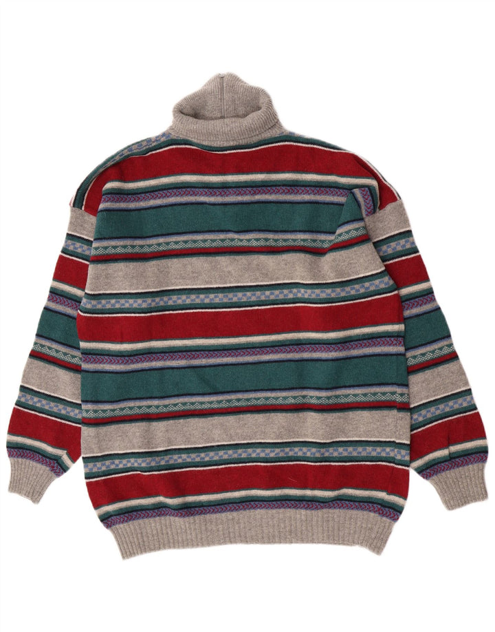 Vintage męski sweter z zamkiem błyskawicznym, duży, wielobarwny, z owczej wełny w paski