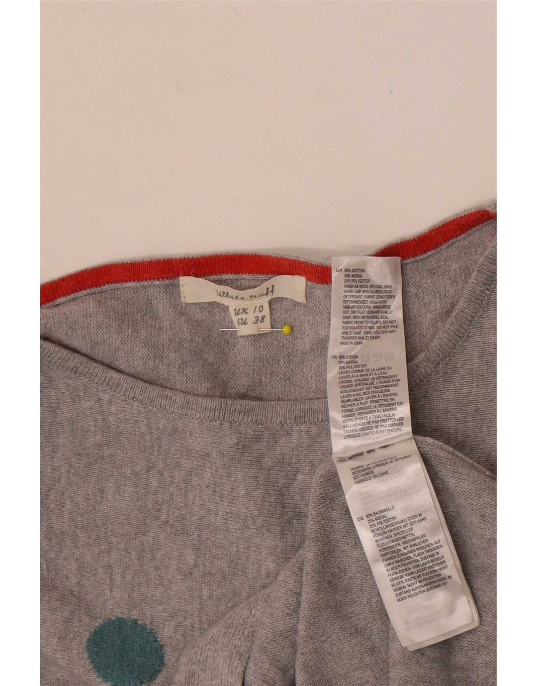 Damski sweter z dekoltem w łódkę White Stuff UK 10, małe, szare kropki