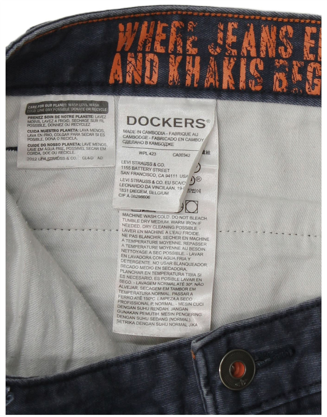 Spodnie męskie DOCKERS Straight Chino W38 L30 Granatowa bawełna