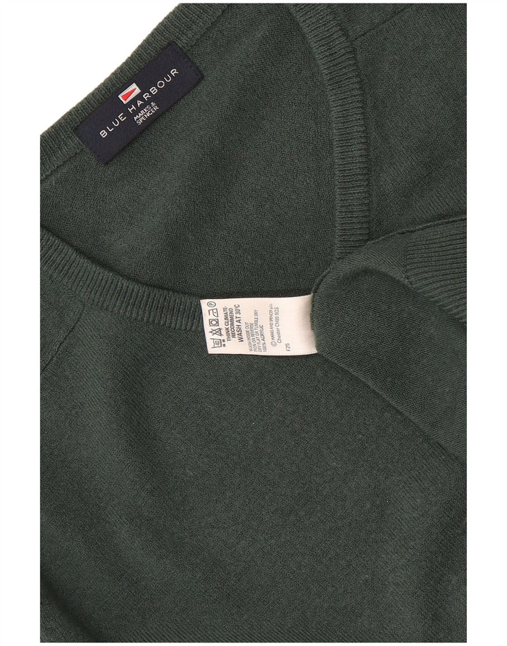 Marks & Spencer Męski sweter w kolorze niebieskim Harbor z dekoltem w kształcie litery V, mały, zielony, akrylowy