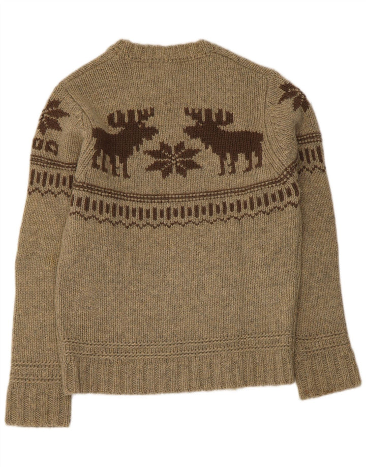 Męski sweter Smog z graficznym wycięciem pod szyją, średni beż, Fair Isle Lambswool