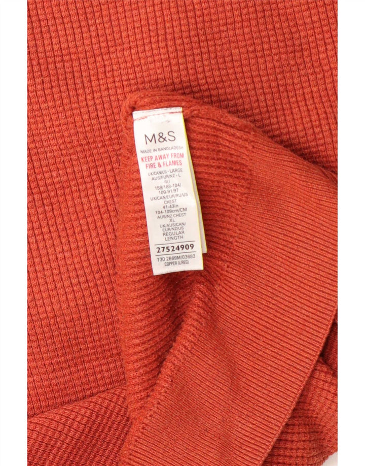 Marks & Spencer Męski sweter z okrągłym dekoltem, duży, pomarańczowy poliester