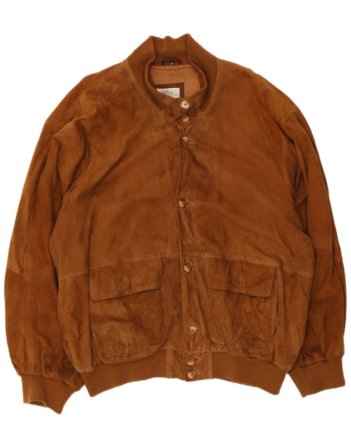 Vintage męska zamszowa kurtka bomber UK 44 2XL brązowa skóra
