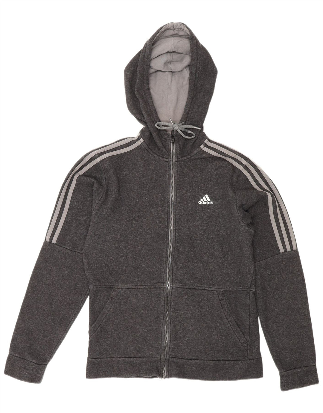 ADIDAS Mens Zip Hoodie Sweater Small Grey Cotton