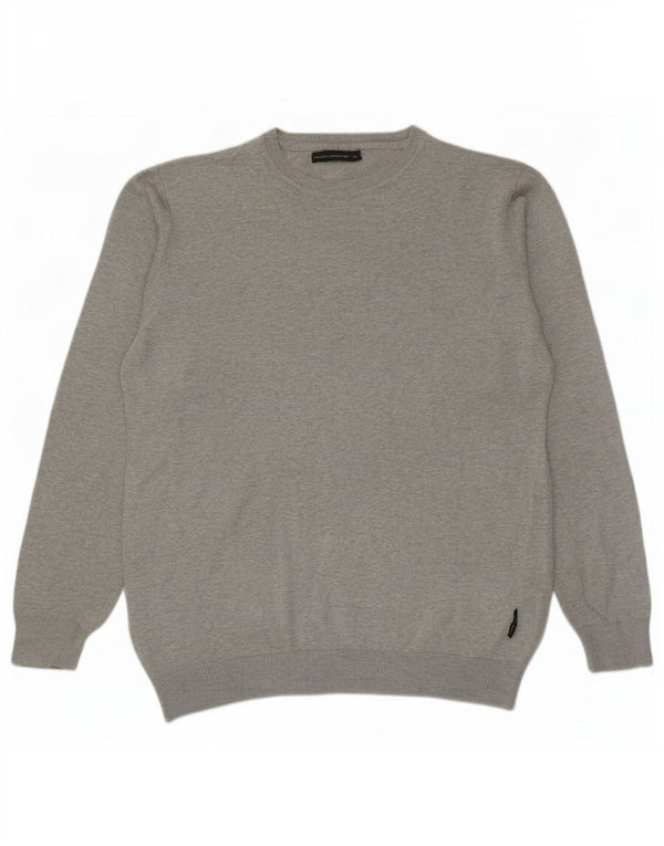 Męski sweter z dekoltem w łódkę French Connection XL, szara, bawełniana w plamki