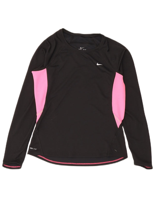 Damska koszulka Nike Dri Fit z długim rękawem, UK 12/14, średnia czerń, blok kolorów