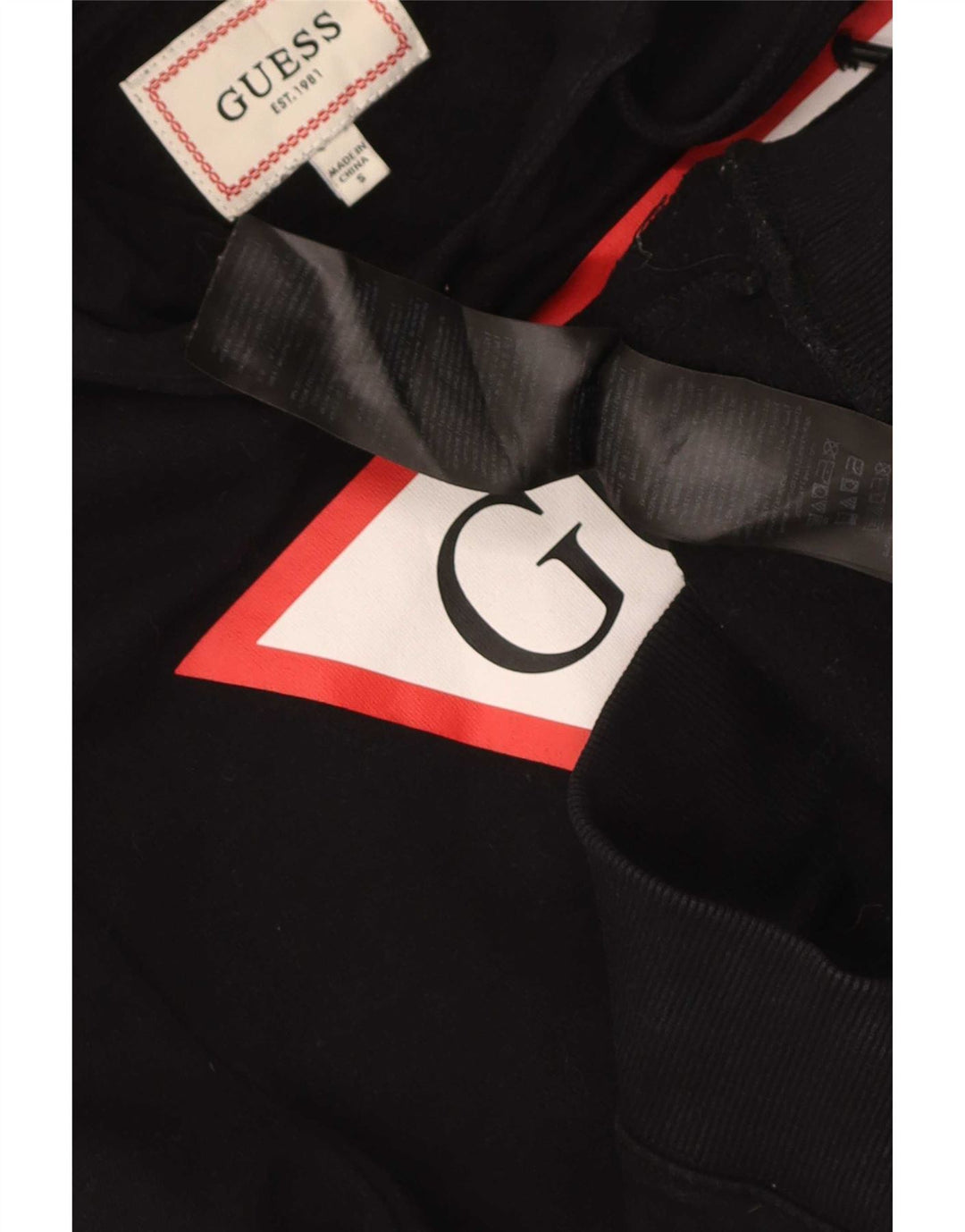 Męski sweter z kapturem Guess z grafiką, mały, czarny, bawełniany