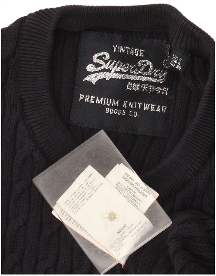 Damski sweter rozpinany z grafiką Superdry UK 8, mały, granatowy, bawełniany