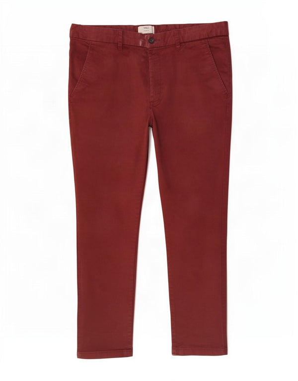 Marks & Spencer Męskie spodnie chino slim fit W40 L31 Burgundowa bawełna