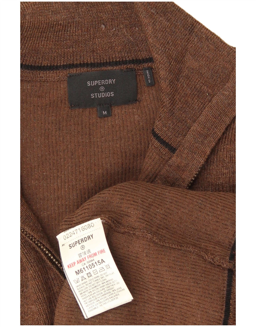 Męski sweter z zamkiem Superdry, średniobrązowy, z wełny merynosów