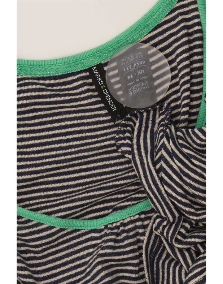 Marks & Spencer Damski top z rękawem 3/4, UK 14, średni granatowy w prążki