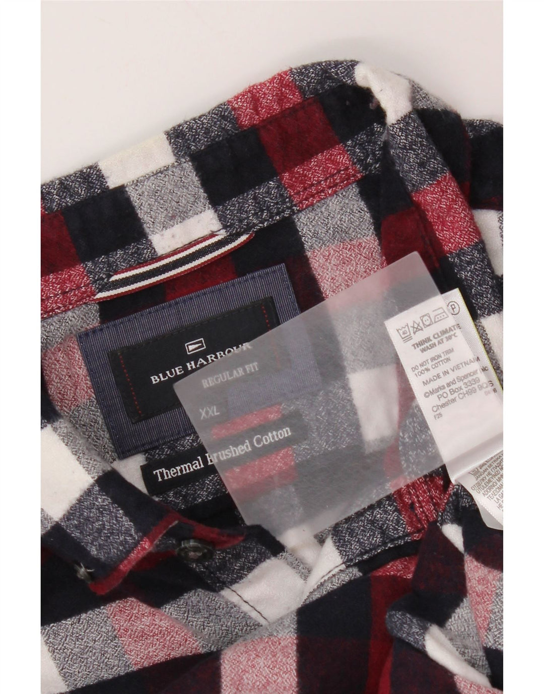 Marks & Spencer Męska koszula flanelowa w niebieską kratkę o regularnym kroju 2XL w czerwoną kratkę