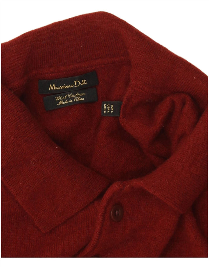 Męski sweter polo Massimo Dutti, duży, czerwony, wełniany