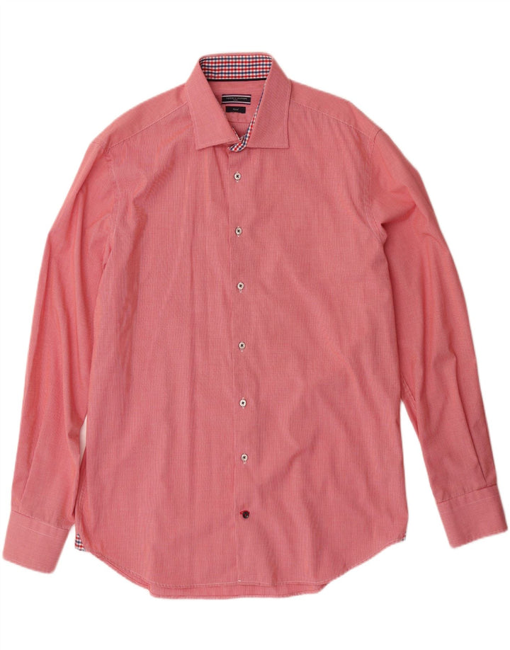 TOMMY HILFIGER Mens Fitted Shirt Size 42 16 1/2 Large Red Houndstooth Vintage Tommy Hilfiger and Second-Hand Tommy Hilfiger from Messina Hembry 