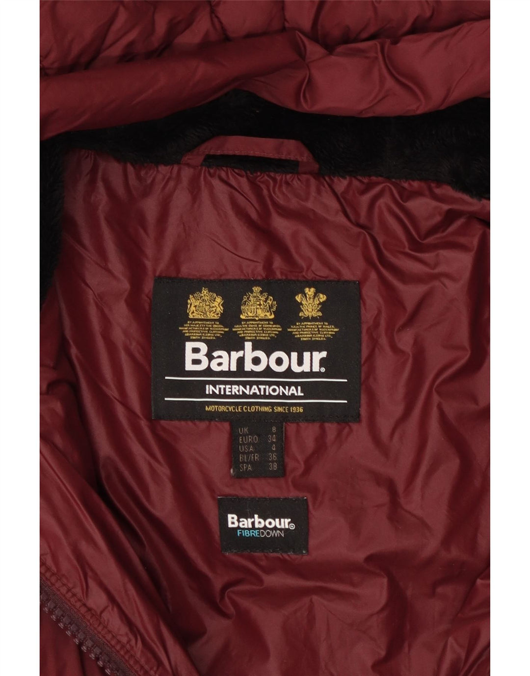 Damski ocieplany płaszcz z kapturem Barbour UK 8 Small Burgund