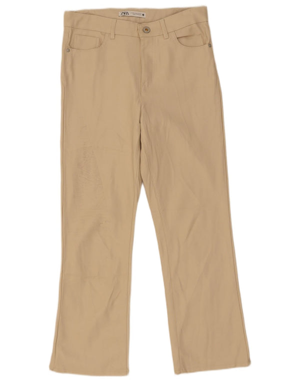 Spodnie damskie Zara Crop Straight ze sztucznej skóry EU 36 XS W26 L25 Beżowe