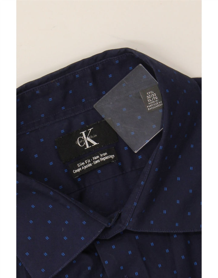 Koszula męska CALVIN KLEIN o kroju slim fit, rozmiar 17 1/2 XL, granatowa, bawełniana w cętki