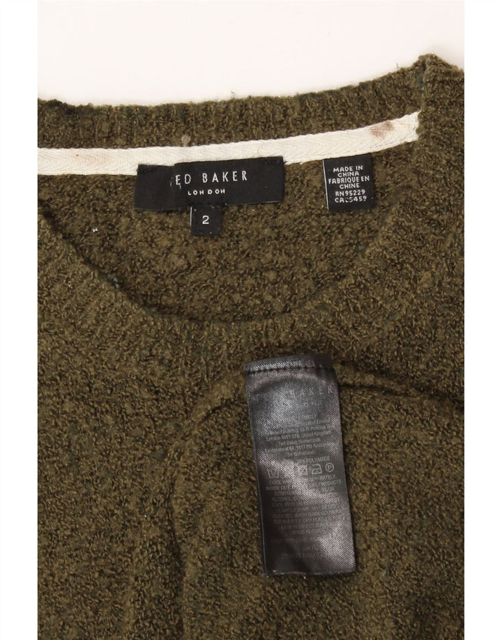 Męski sweter Ted Baker z okrągłym dekoltem, rozmiar 2, mały, wełniany khaki