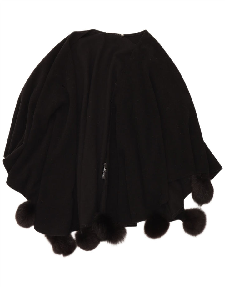 Vintage damski płaszcz ponczo w jednym rozmiarze, czarna wełna