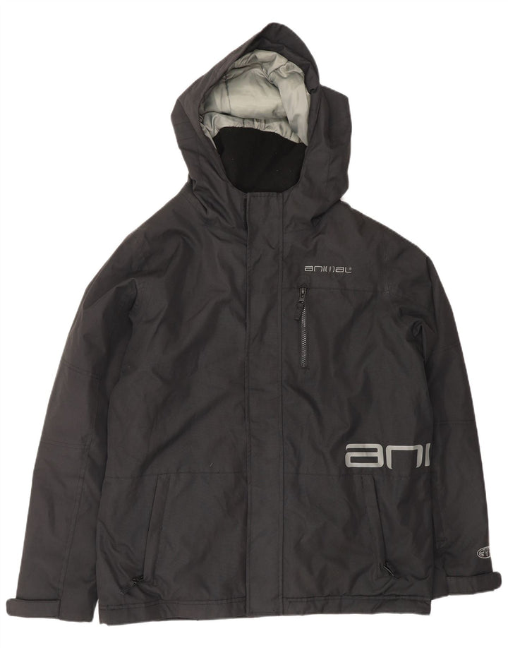 ANIMAL Boys Graphic Hooded Windbreaker Jacket 15-16 Years Black Polyester