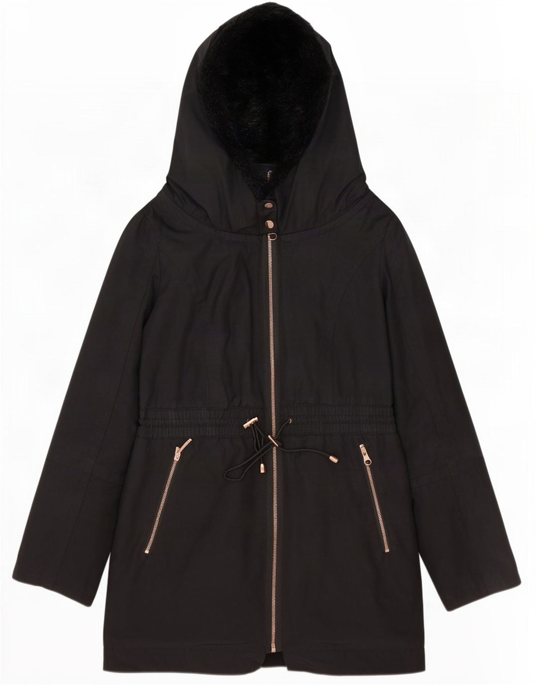 Damska kurtka typu parka oversize Ted Baker z kapturem, rozmiar 2, mała, czarna, z poliestru