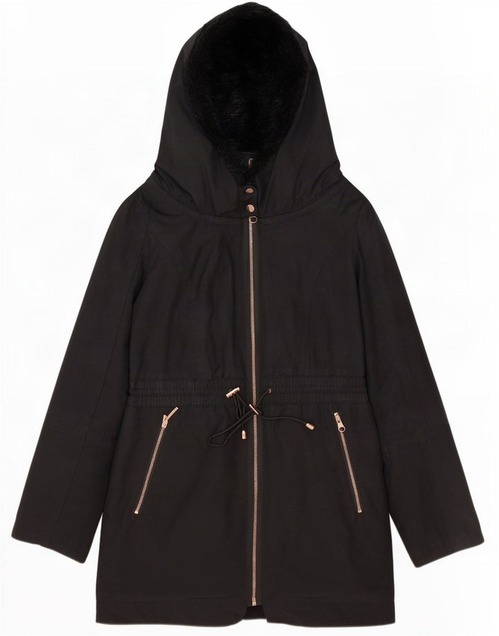 Damska kurtka typu parka oversize Ted Baker z kapturem, rozmiar 2, mała, czarna, z poliestru