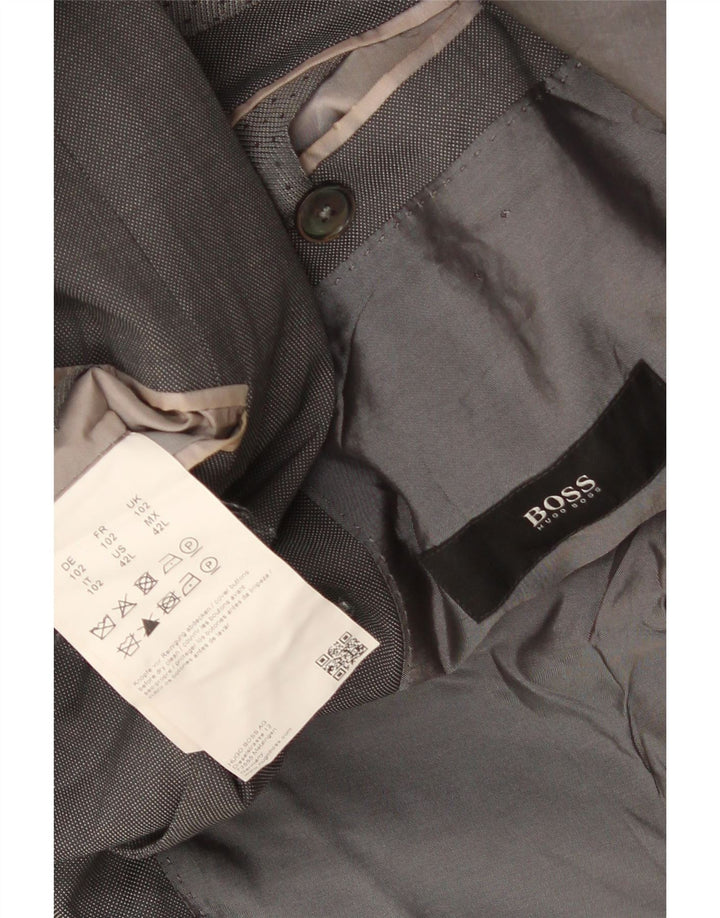Męska marynarka Hugo Boss z długim rękawem, zapinana na 2 guziki, UK 42 XL, szara wełna