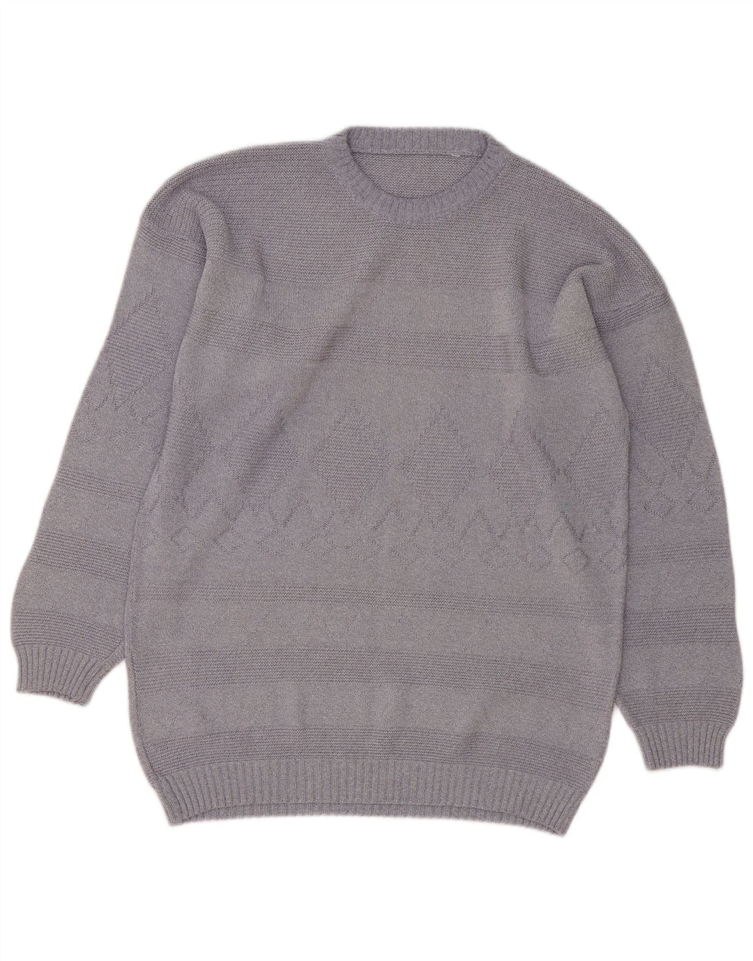 Vintage męski sweter z okrągłym dekoltem, duży, szary Argyle/diament