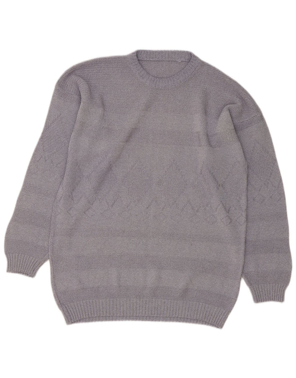 Vintage męski sweter z okrągłym dekoltem, duży, szary Argyle/diament