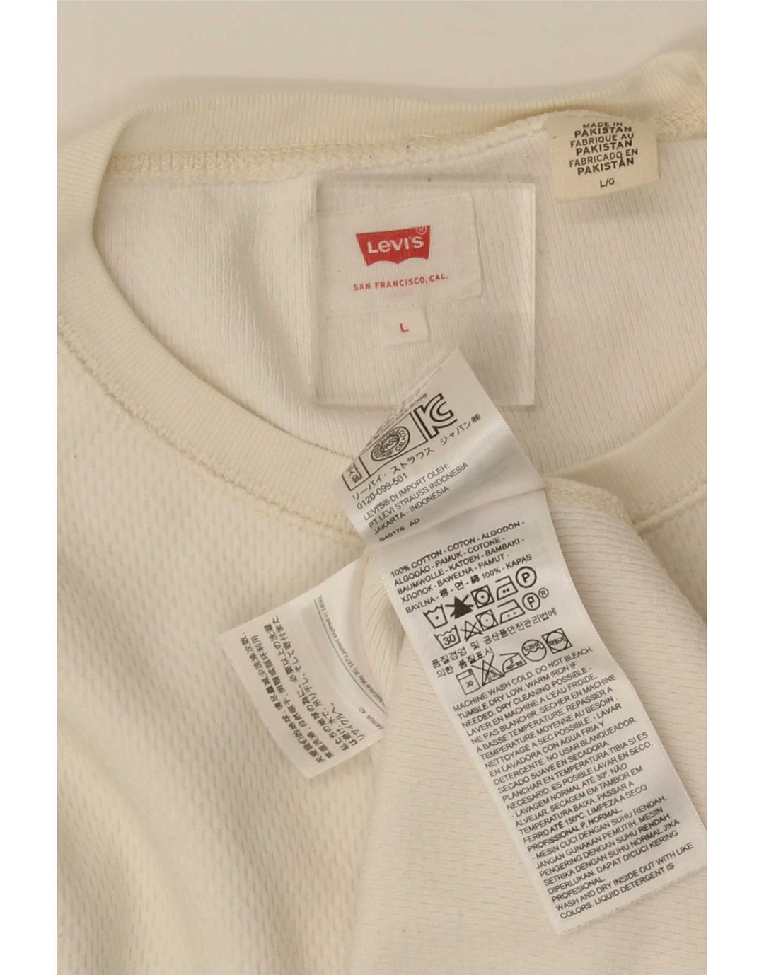 Męski top Levi's z długim rękawem, duży, biały, bawełniany