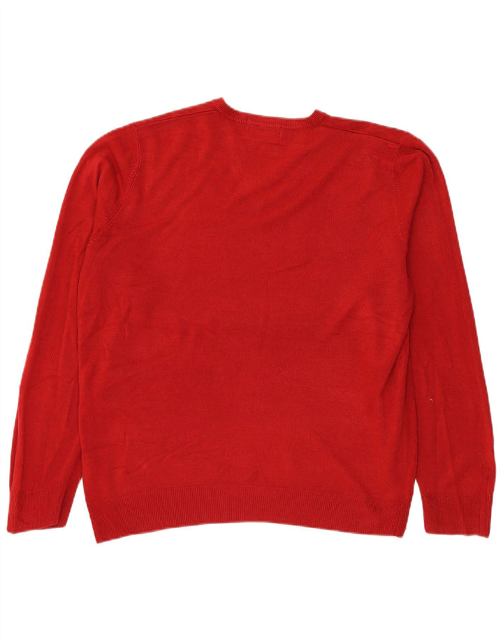 Męski sweter Marks & Spencer Blue Harbor z dekoltem w kształcie litery V, średnio czerwony, akrylowy